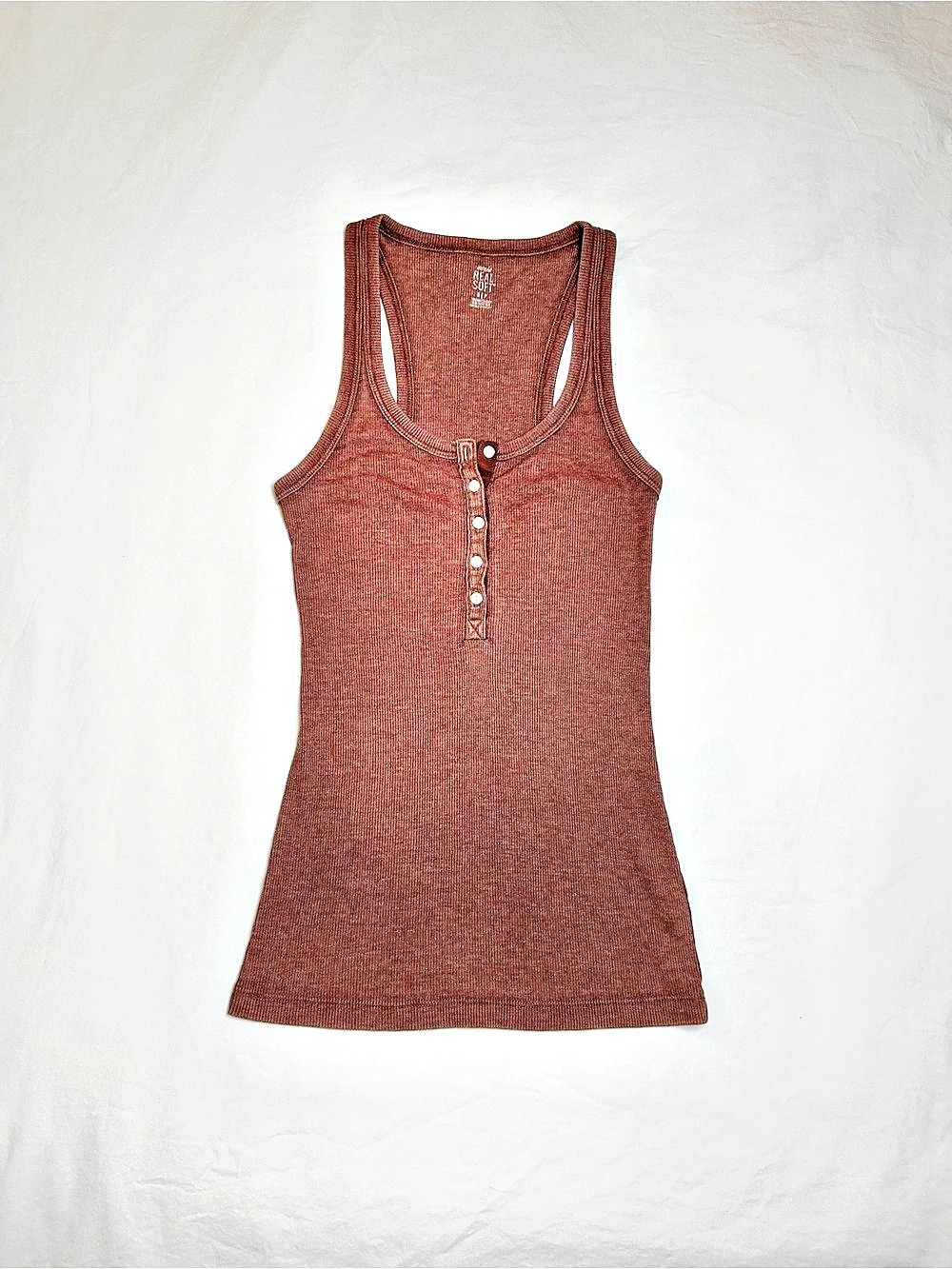 American Eagle Brown Ribbed Button Front Tank Top